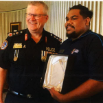 Jarod Booth with Police Commissioner Jamie Chalker with his Commissioners Trophy on his Graduation day 7 April 2022.
